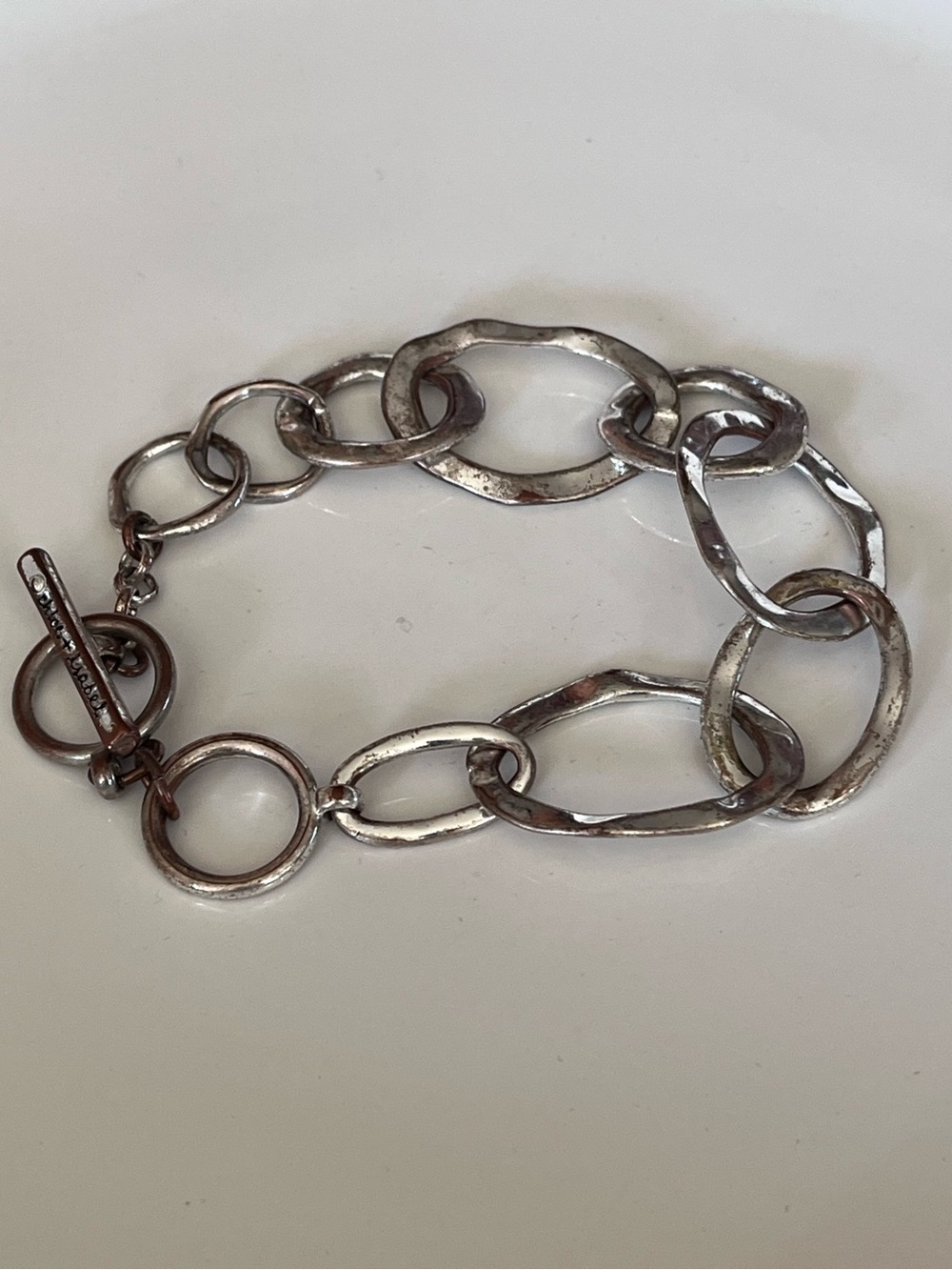 Chole & Isabel Silver Tone Hammered Link Toggle Bracelet